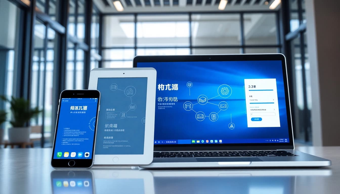 多设备显示的快连下载应用界面，展示无缝连接和用户友好设计。
