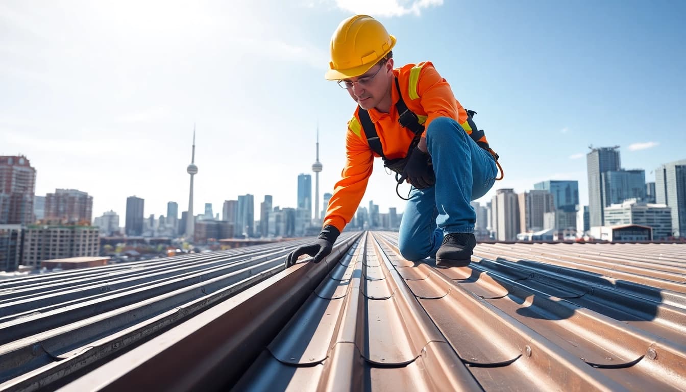 Transforming a Toronto skyline with premium metal roofing services in action.