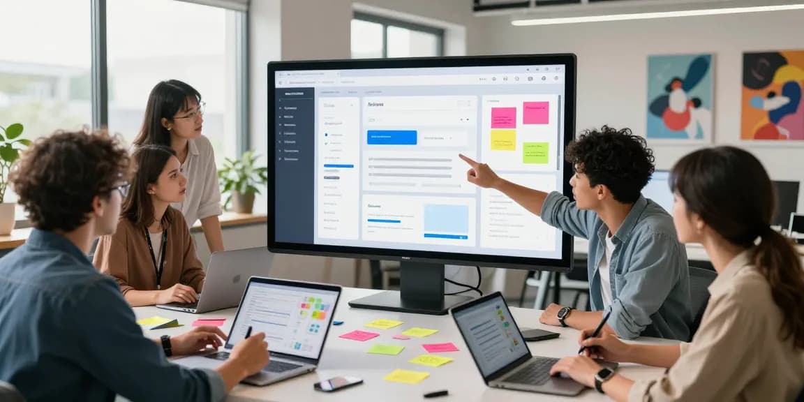 UX/UI designers collaborating on innovative web designs showcasing ia +18 user experience concepts.