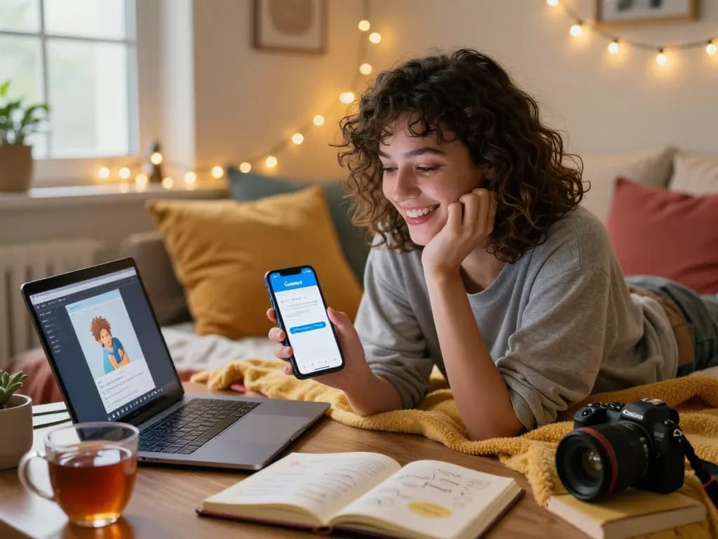Engaging NSFW AI chat on a smartphone in a cozy bedroom setting.