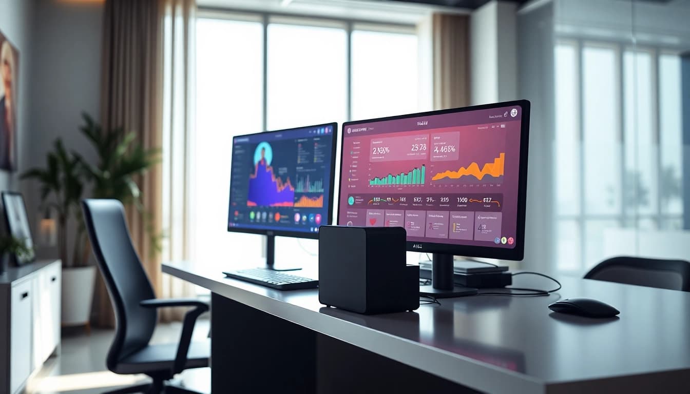 Enhance productivity with remote call control technology showcased in a modern office.