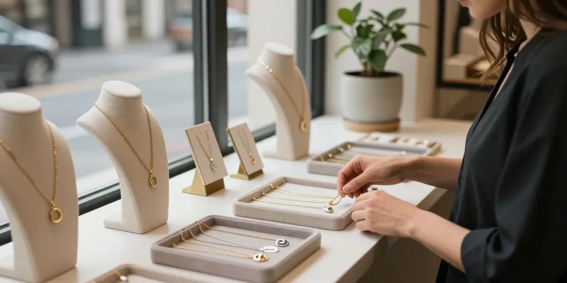 Shop for minimalist necklace uk designs amidst elegant boutique decor.