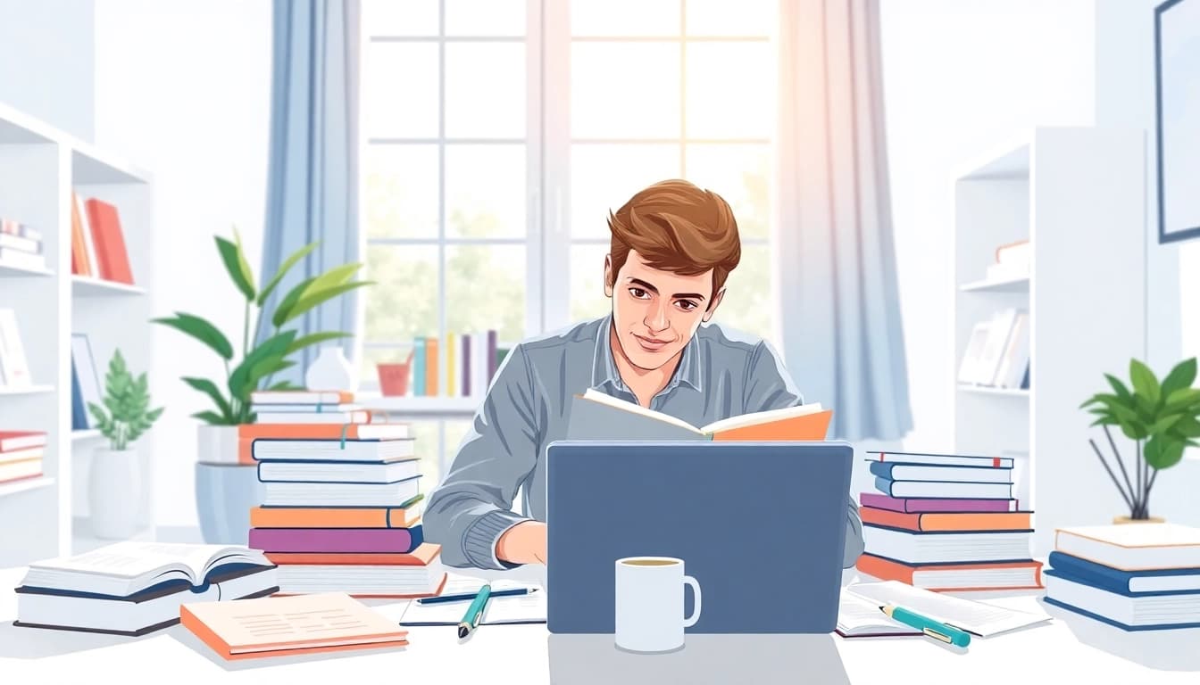 Pay someone to take GRE for me, showing a dedicated student focused on studies in a bright home office.