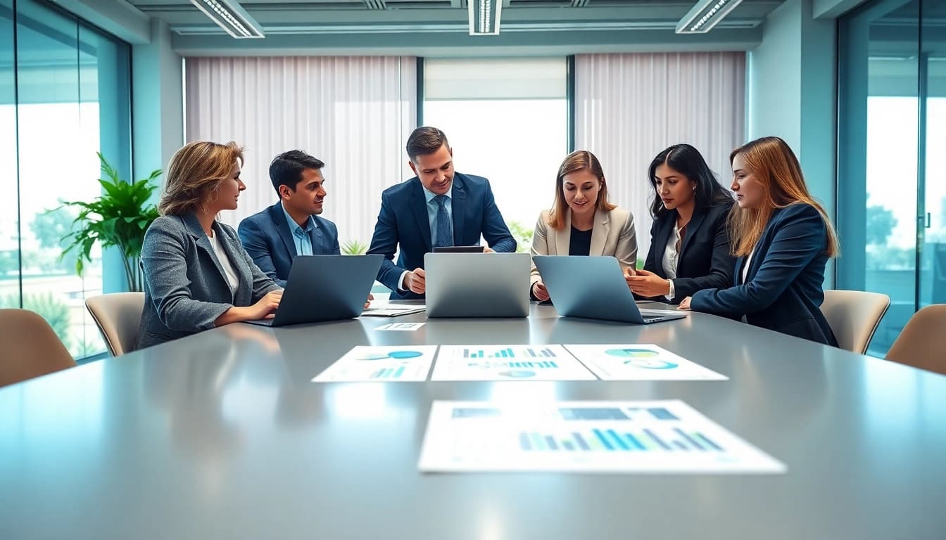 Consultants discussing Federal and State contracts and grants in a professional office setting.