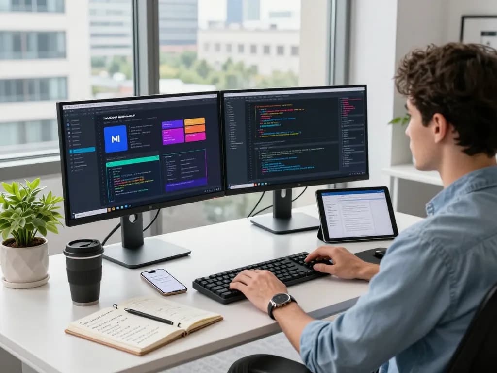 MoltBot AI in action: Developer engaging with code and task automation in a modern workspace.