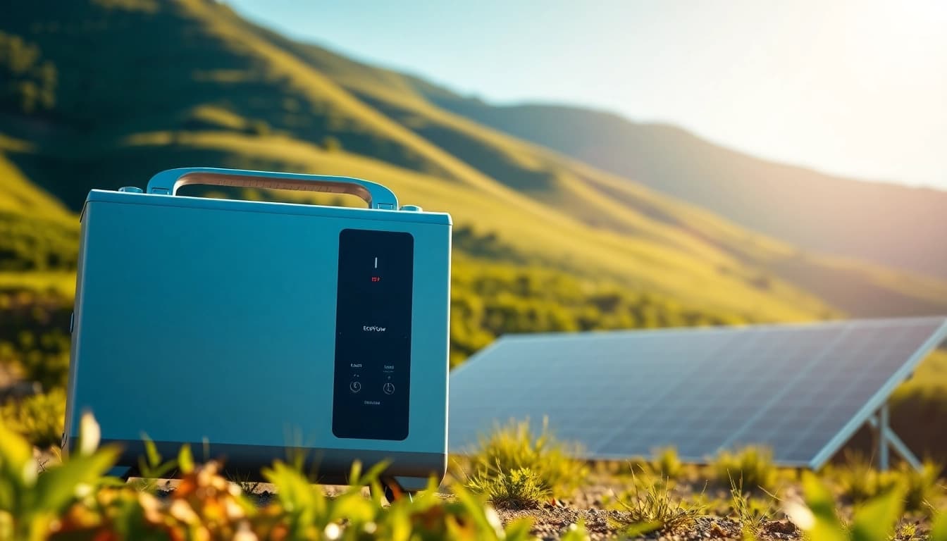 EcoFlow solar power generator showcased in a serene outdoor setting with vibrant energy.