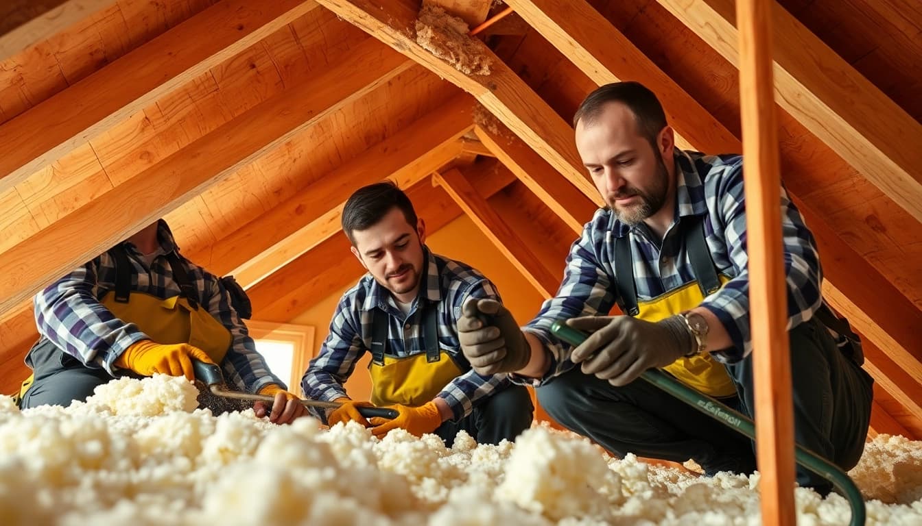 Spray foam removal near me carried out by experts in a bright attic, showcasing professional tools and techniques.