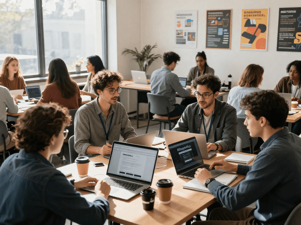 Increase online visibility with professionals networking in a modern co-working space.