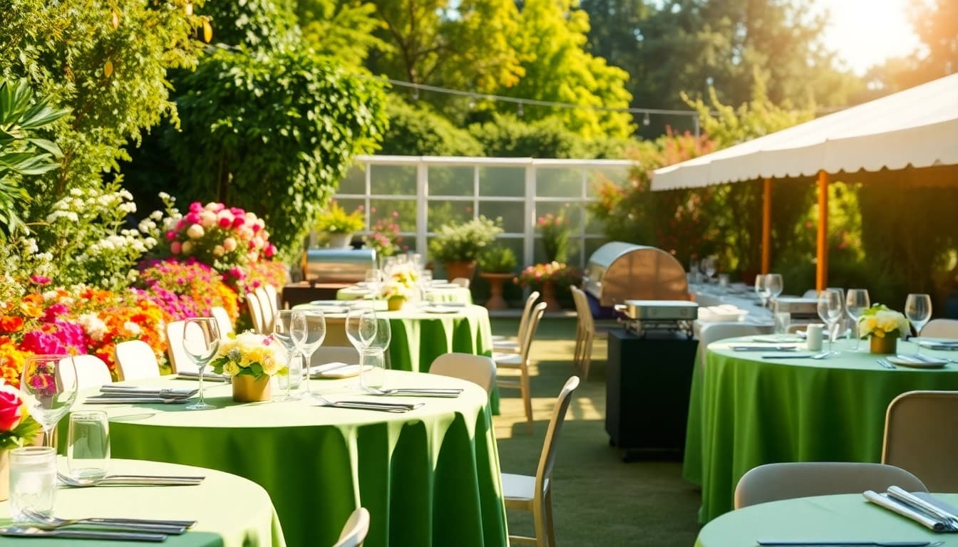 Cateringhirelondon showcasing an elegant outdoor event setup with charming table arrangements.