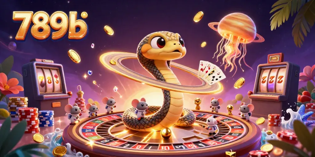 Experience thrilling bets with 789b in a cosmic casino scene featuring vibrant characters and dynamic gaming elements.