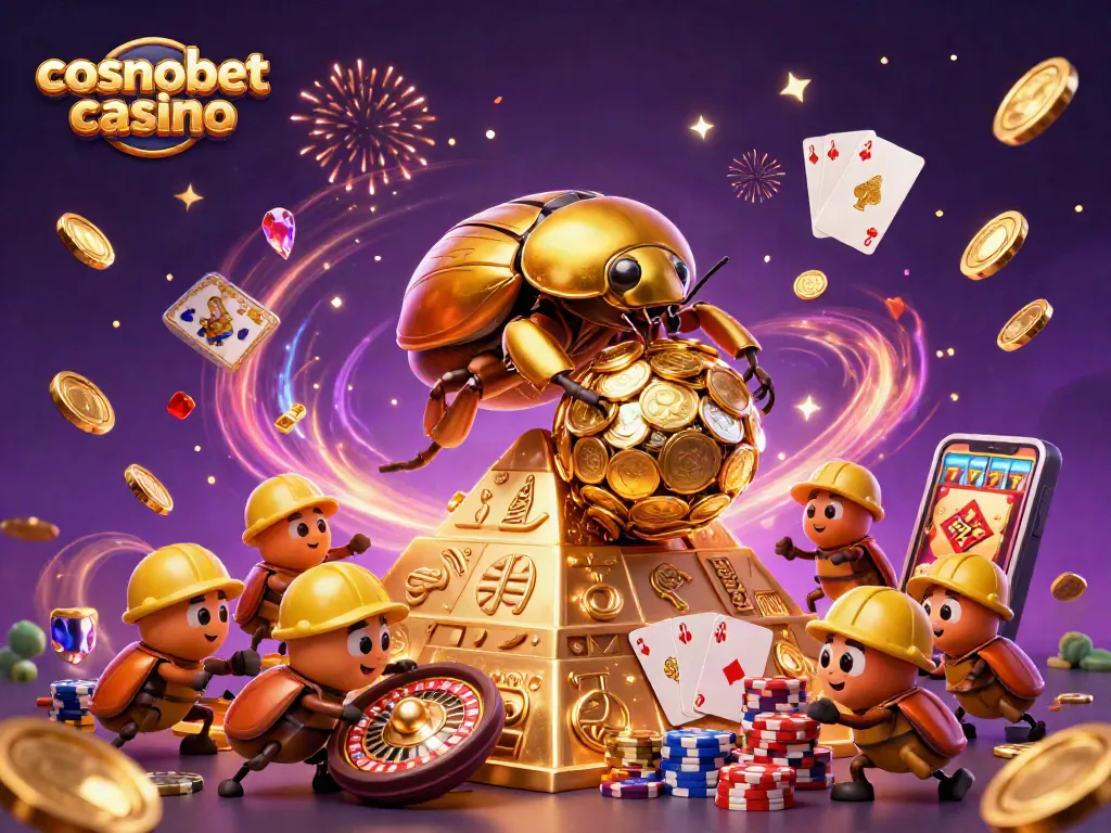 Experience the excitement of cosmobet casino with a golden dung beetle and dynamic casino action.