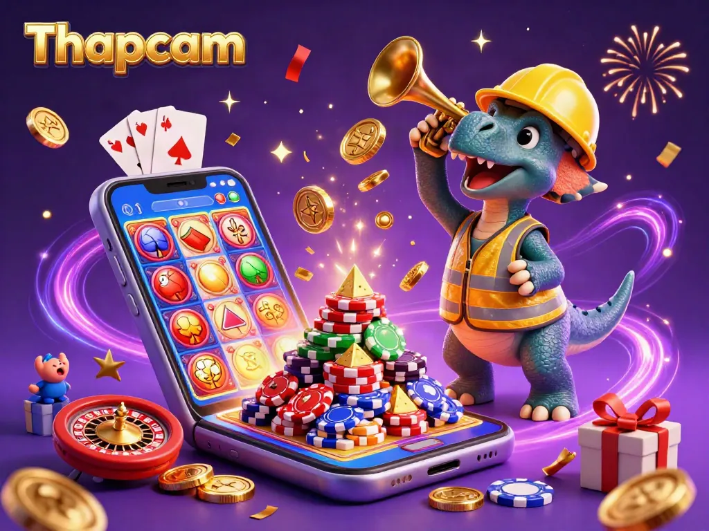 Engage with Thapcam's magical casino scene featuring cheerful characters and vibrant gaming elements.