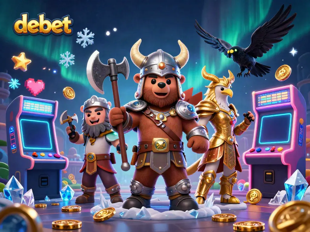 Engage with debet as a Viking bear and Valkyrie eagle rule in this dynamic casino illustration.