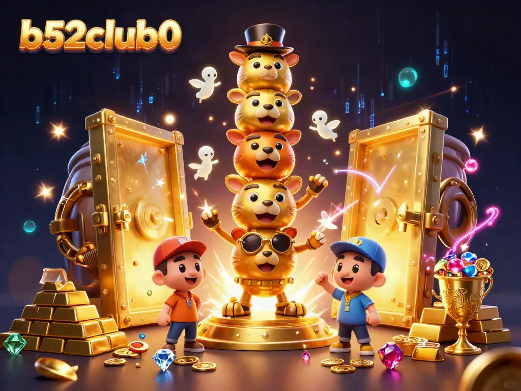 Engage with b52club0, an exciting casino destination featuring vibrant 3D animated game imagery.