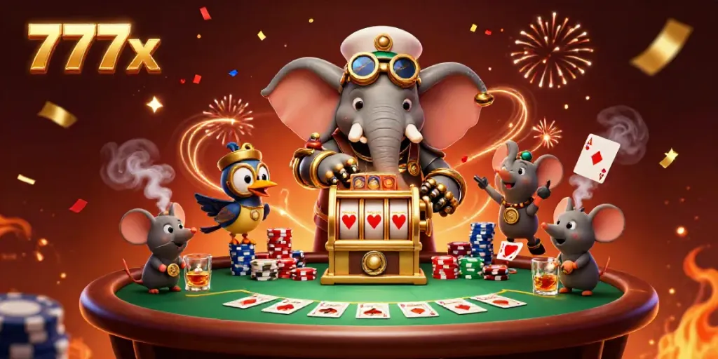 Engage in thrilling gameplay at 777x with dynamic characters enjoying a vibrant casino scene.