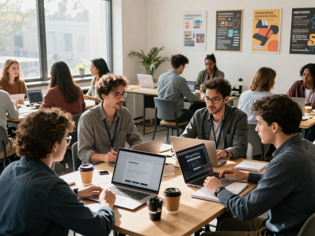 Increase online visibility with professionals networking in a modern co-working space.