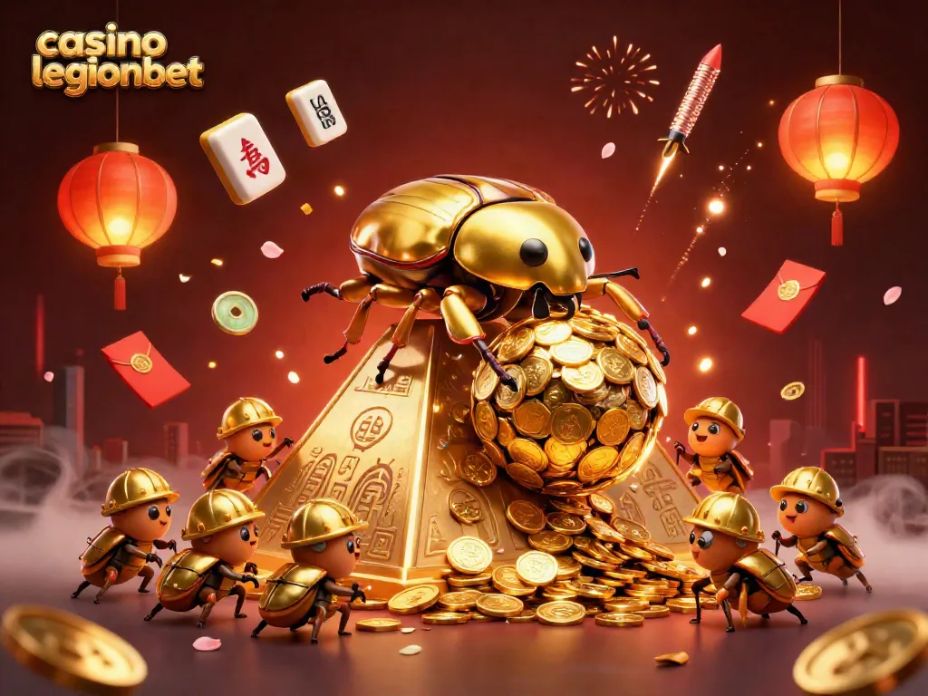 Spin to win at casino legionbet with a vibrant 3D gaming adventure featuring golden beetles.