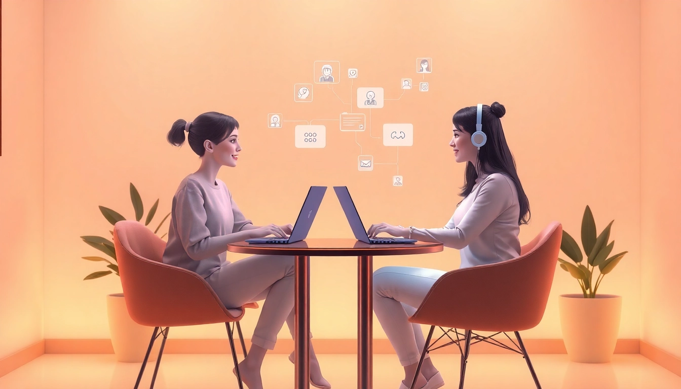 Engaging with an AI girlfriend in a cozy digital cafe setting, showcasing a friendly virtual interaction.