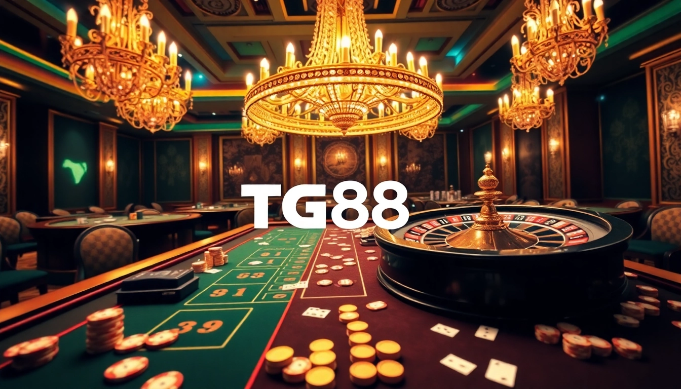 Experience thrilling gameplay at TG88 casino with vibrant tables, chips, and cards.