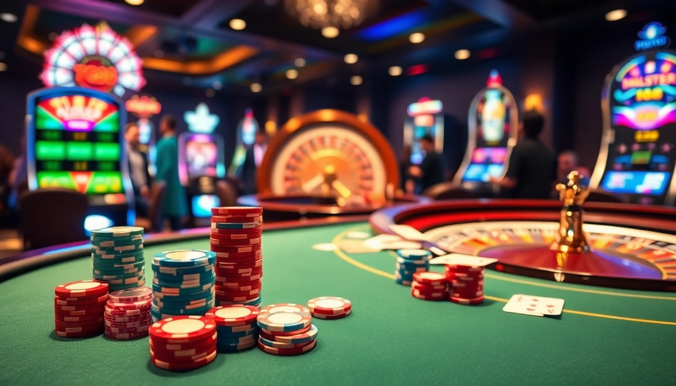 Experience the thrill of TG88 with a vibrant casino scene featuring poker tables and slot machines.