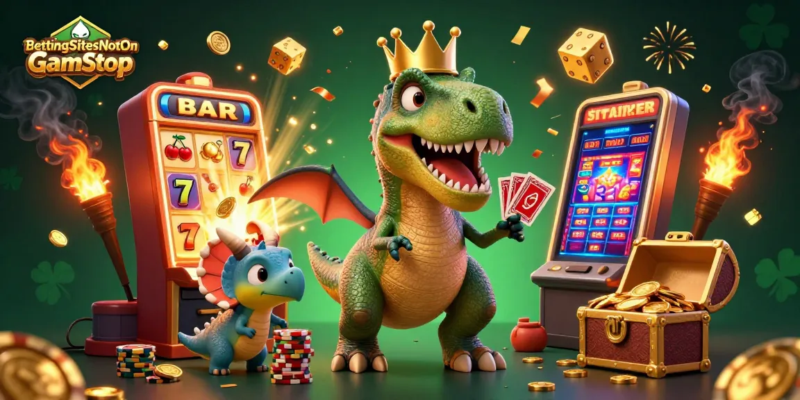 Engage with BettingSitesNotOnGamStop as friendly T-Rex and pterodactyl showcase thrilling casino action.
