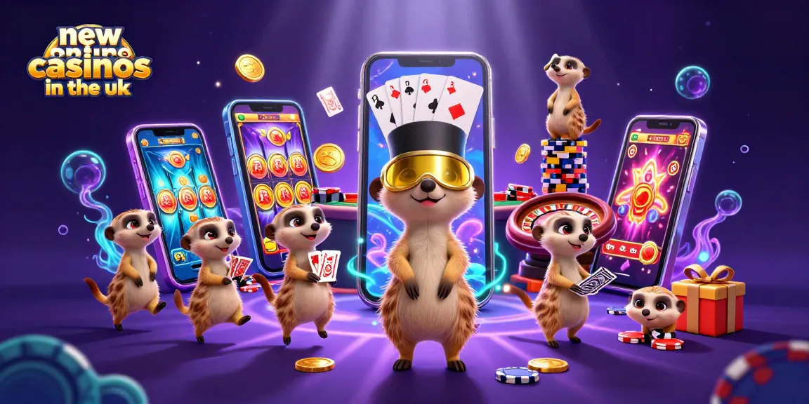 Engaging scene featuring meerkats at new online casinos in the uk with vibrant gaming elements.