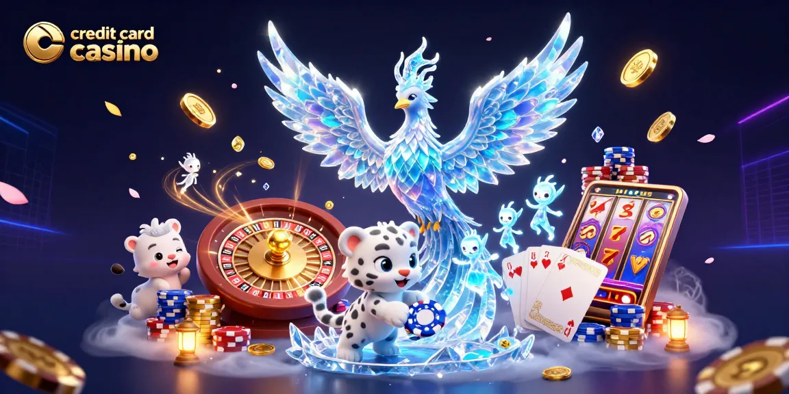 Experience the vibrant world of credit card casino with an ice phoenix, leopard cub, and sparkling coins.