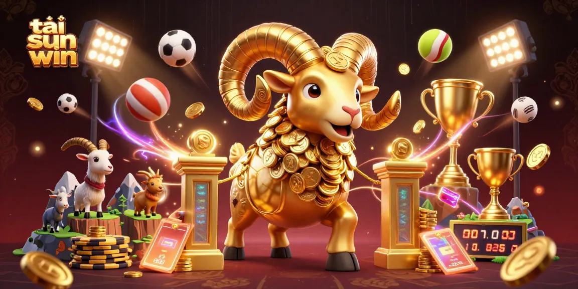 Experience excitement with tải sun win, featuring a golden ram charging through a vibrant casino atmosphere.