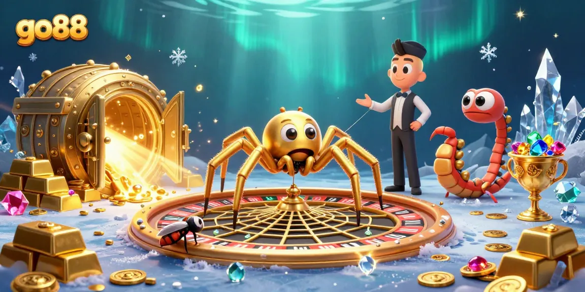 Experience the thrill of go88 as the golden spider spins a roulette web in a vibrant 3D casino.